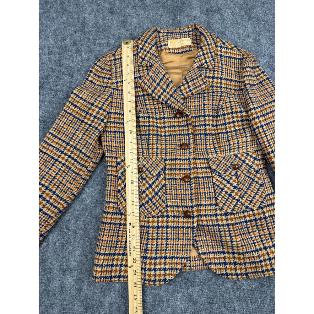 Vintage Pendleton Wool Blazer Jacket Womens 10 Brown Blue Plaid Houndstooth - Picture 4 of 6